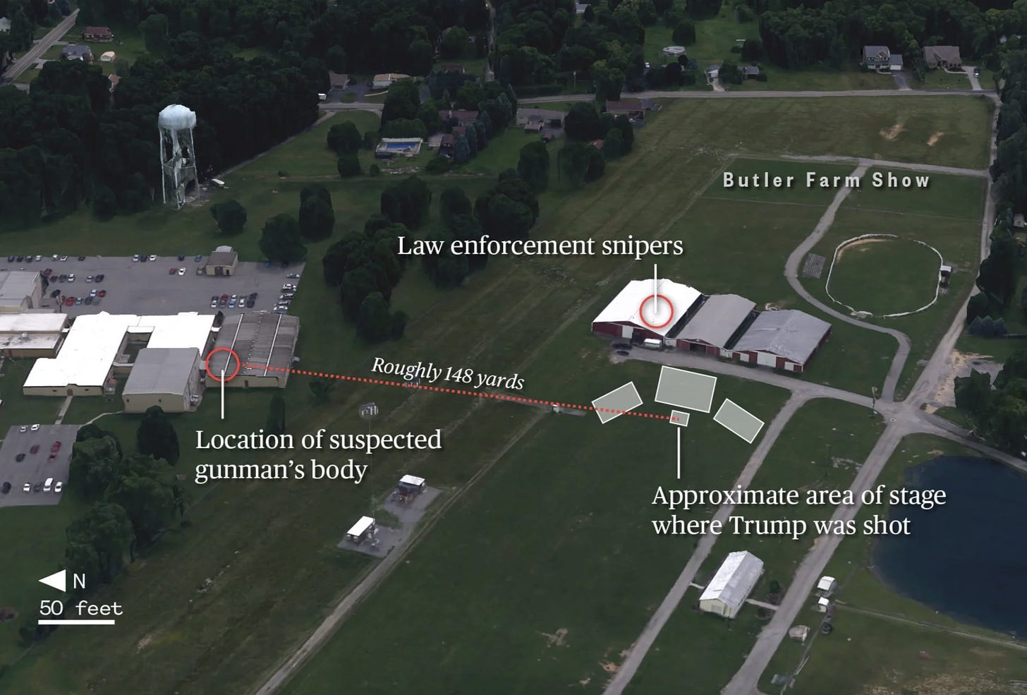 Map showing how the Trump assassination attempt unfolded in Butler, Pennsylvania.