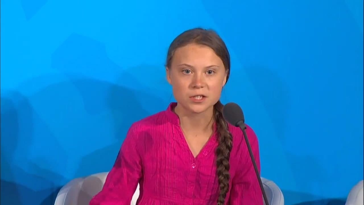 Greta Thunberg during her speech at the UN Climate Action Summit in New York. image credit: Vimeo