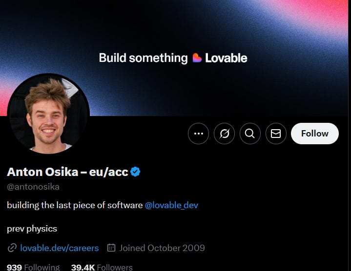 anton osika lovable CEO X profile 50M ARR