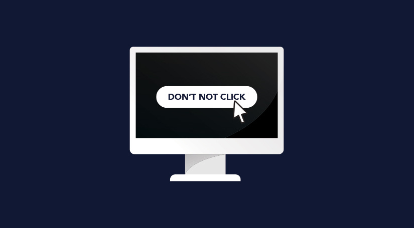 A mouse hovering over a button titled “Don’t Not Click”
