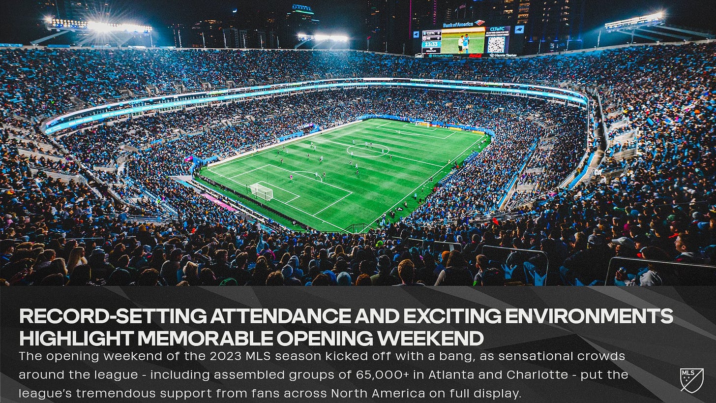 MLS Communications on X: "The opening weekend of the 2023 MLS season kicked  off with a bang, as a total of 380,502 fans attended the 13 games on  Matchday 1 – the