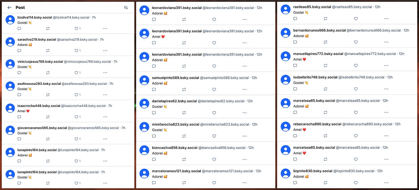collage of replies from the network, all of which consist of the word "Adorei", "Amei", or "Gostei" followed by emoji