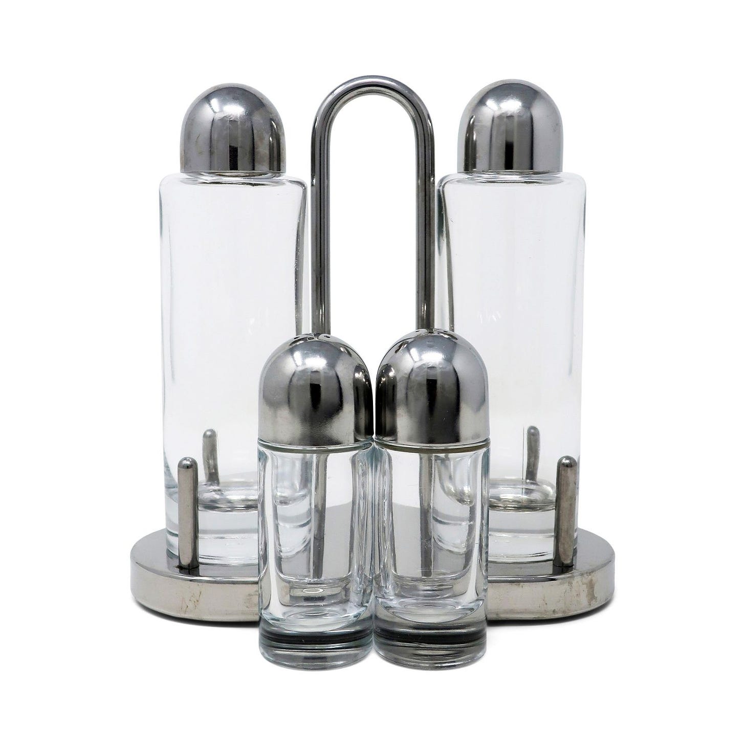 Stainless Steel and Glass Cruet Set by Ettore Sottsass for Alessi