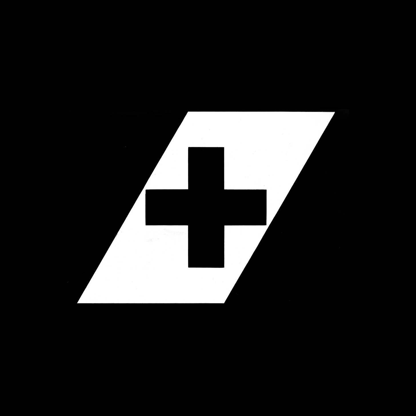 Swissair logo by Karl Gerstner, a Swiss cross set inside a rhomboid, with the feeling of a plane tail