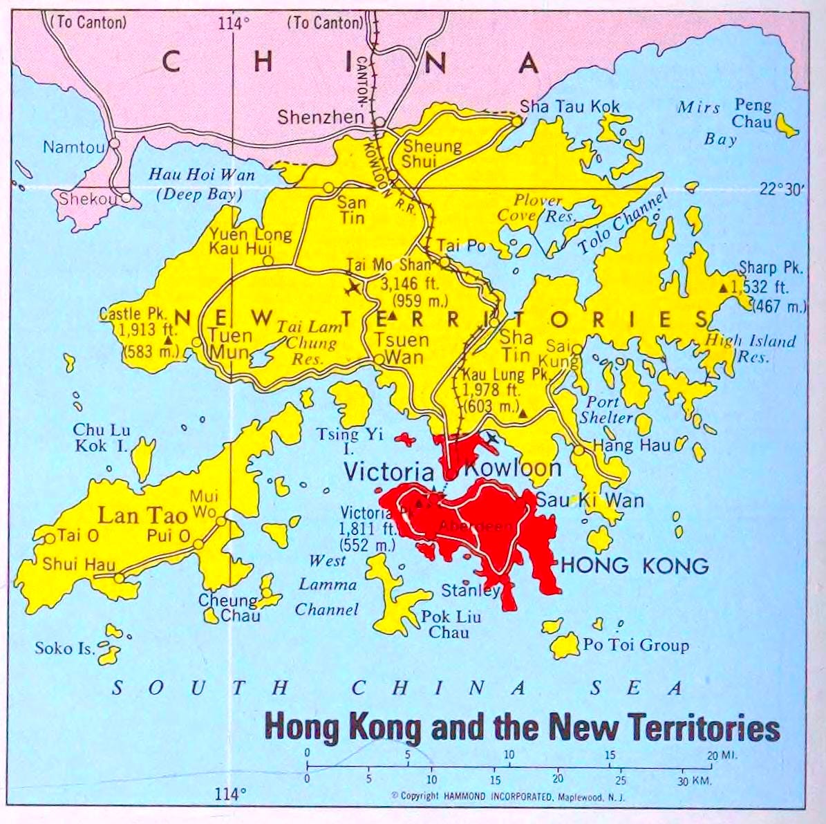 Map of British Hong Kong (1989-1997)