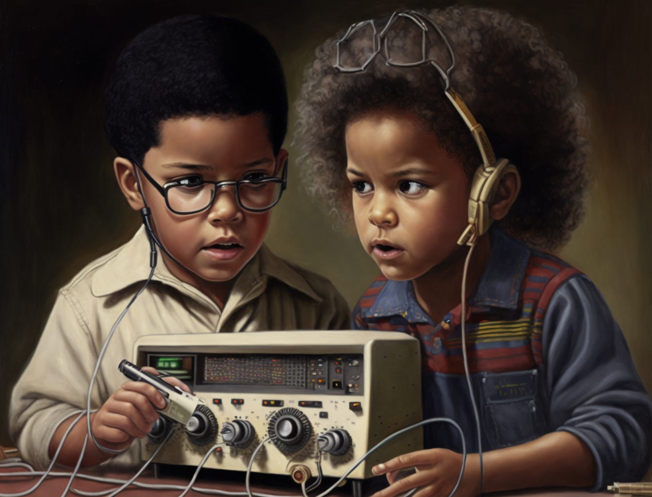 two children learn amateur radio together