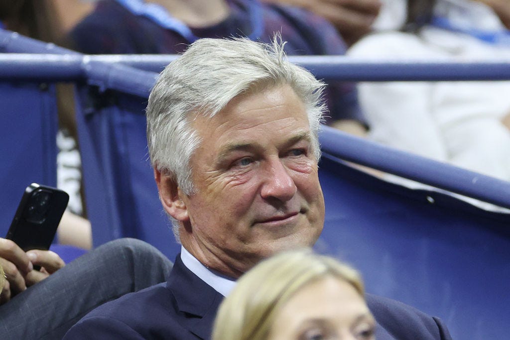 Alec Baldwin looks on during the US Open on August 28, 2023 in New York City. (Photo by Matthew Stockman/Getty Images)