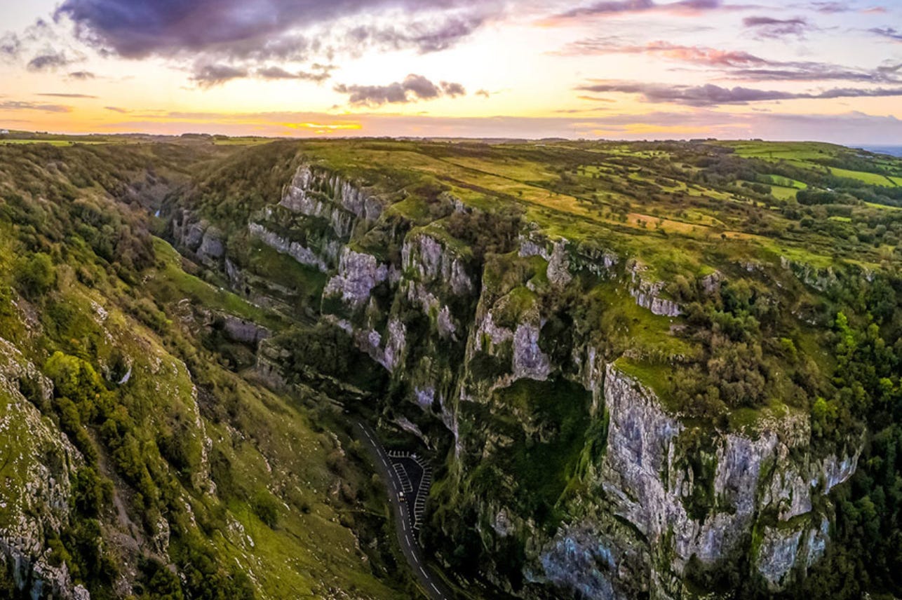 The Mendip Hills and Cheddar Gorge seem to be Goudge’s setting for the carriage adventure. Here is a stunning scene of these “blue hills” around Wells from Wells.co.uk