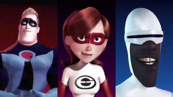 Mr. Incredible, Frozone, and Elasticgirl talk about secret identities on camera