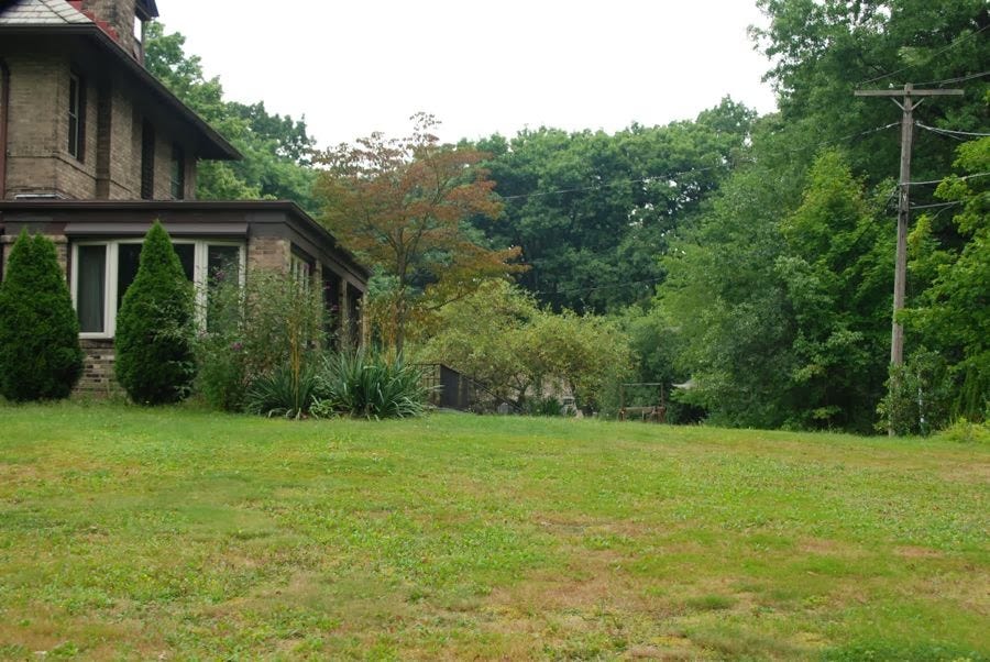 Before: 2013 photo of the front corner lawn that would become the Birch Walk