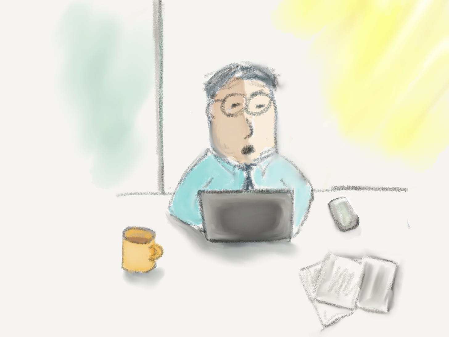 Illustration of a man typing on a laptop