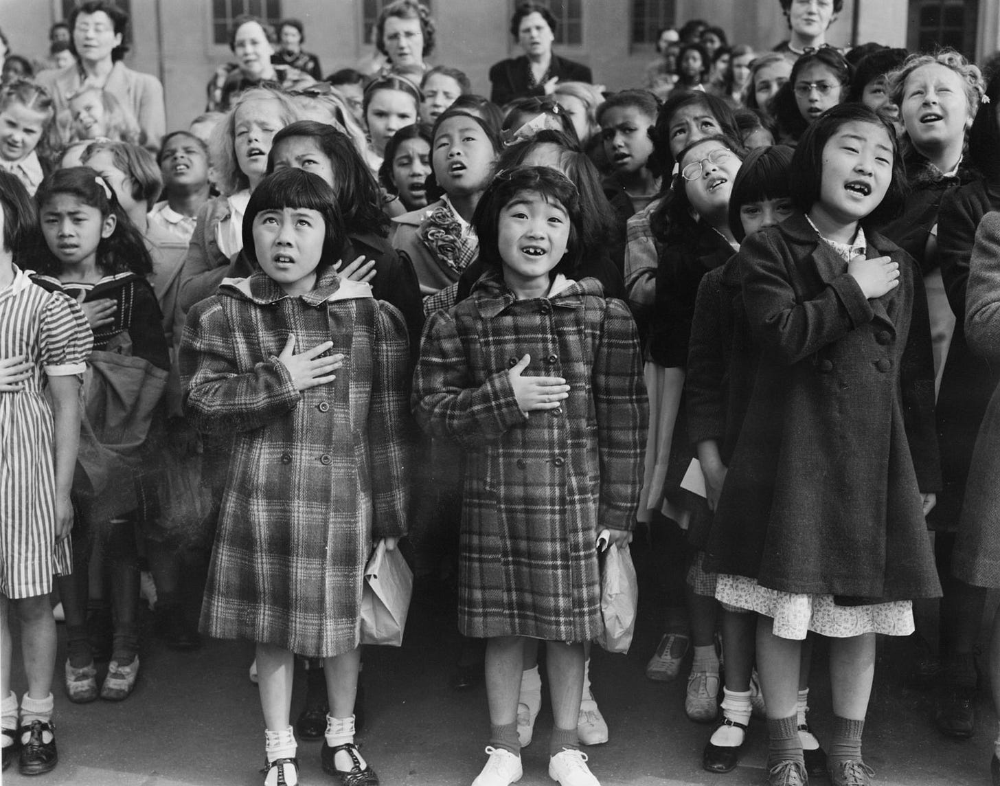 Dorothea Lange - OMCA One Nation Indivisible, San Francisco (Pledge of  Allegiance at Rafael Weill Elementary School a Few Weeks Prior to  Evacuation)