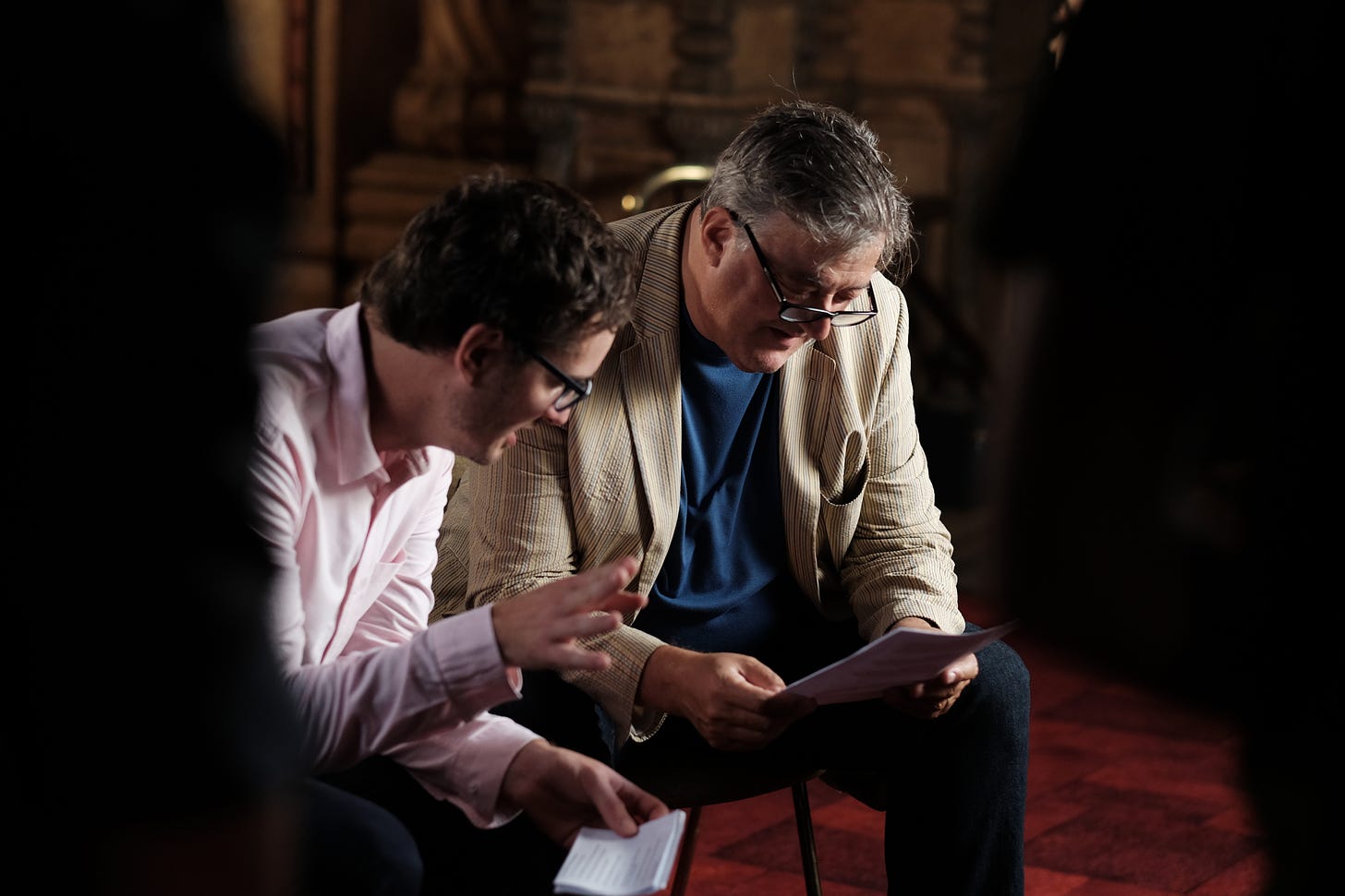 Me and Stephen Fry going over notes