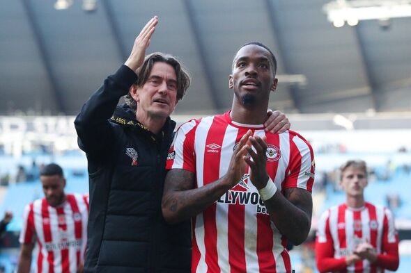 Ivan Toney and Thomas Frank of Brentford FC