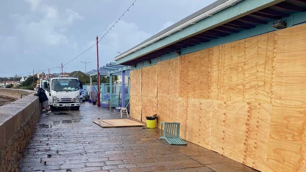 a beachside cafe boarded up