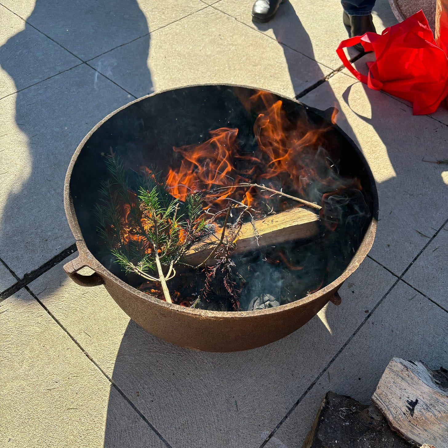 Burning evergreen branches
