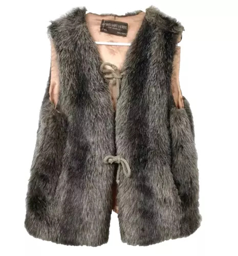 VTG JACQUES SAINT LAURENT Fur Vest With Flaws Sz L Tie Front - Picture 1 of 20