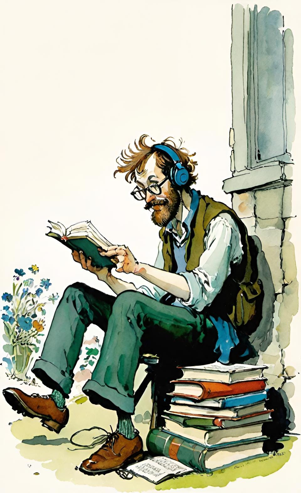 homem ouvindo música e lendo livro homem ouvindo música e lendo livro