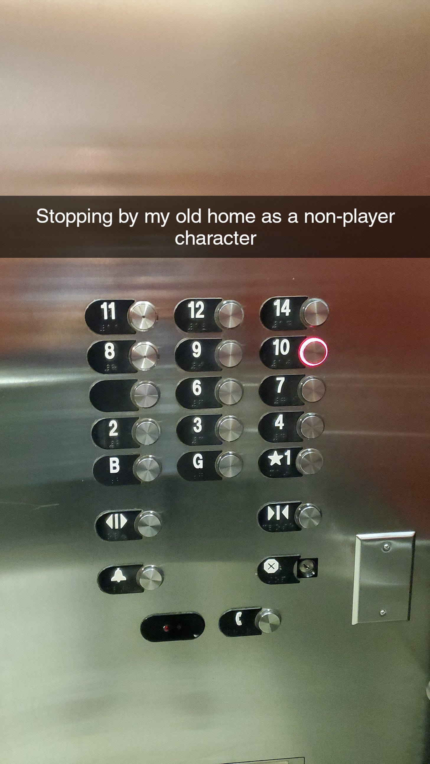 Elevator buttons with 10 selected