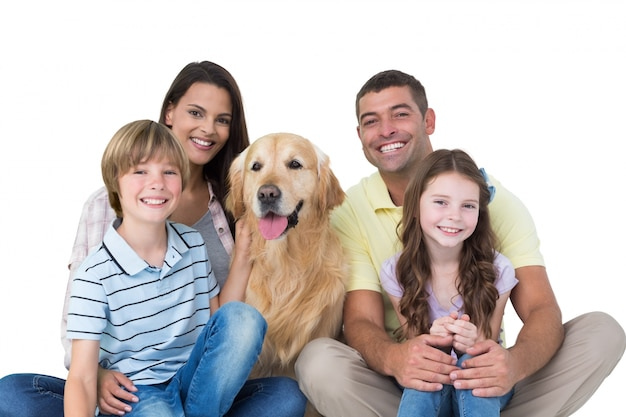 Premium Photo | Happy family with golden retriever