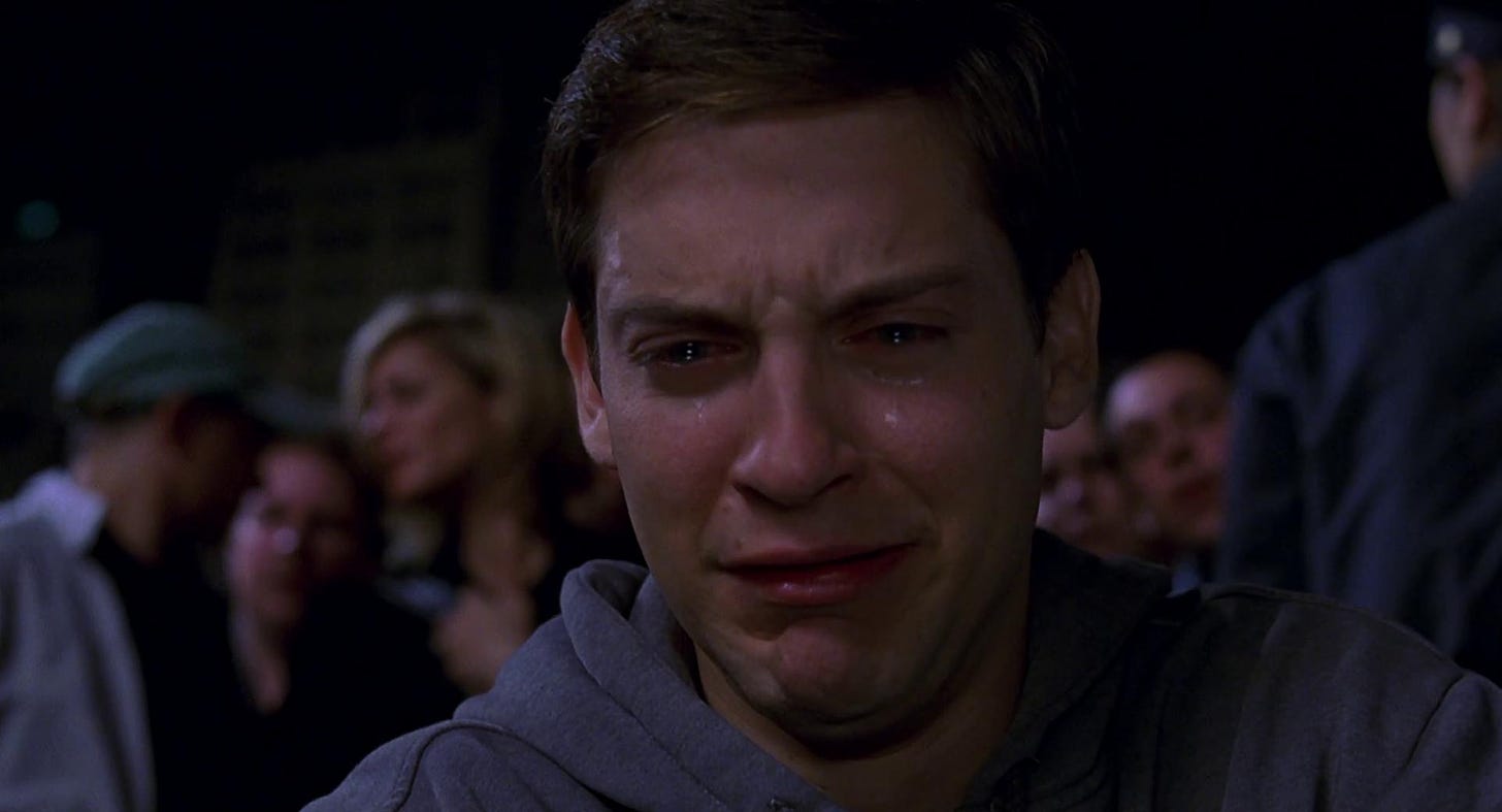 𝕞𝕠𝕧𝕚𝕖𝕡𝕠𝕝𝕝𝕫 on X: "Ah, Tobey Maguire's ugly cry face. We'll  definitely be seeing a lot of this in the trilogy. https://t.co/eF6AK3VcgW"  / X