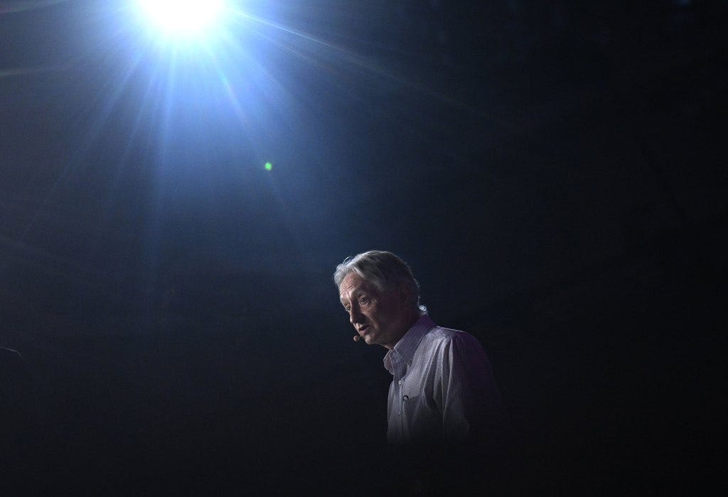 Toronto , Canada - 28 June 2023; Geoffrey Hinton, Godfather of AI, University of Toronto, on Centre Stage during day two of Collision 2023 at Enercare Centre in Toronto, Canada. (Photo By Ramsey Cardy/Sportsfile for Collision via Getty Images)