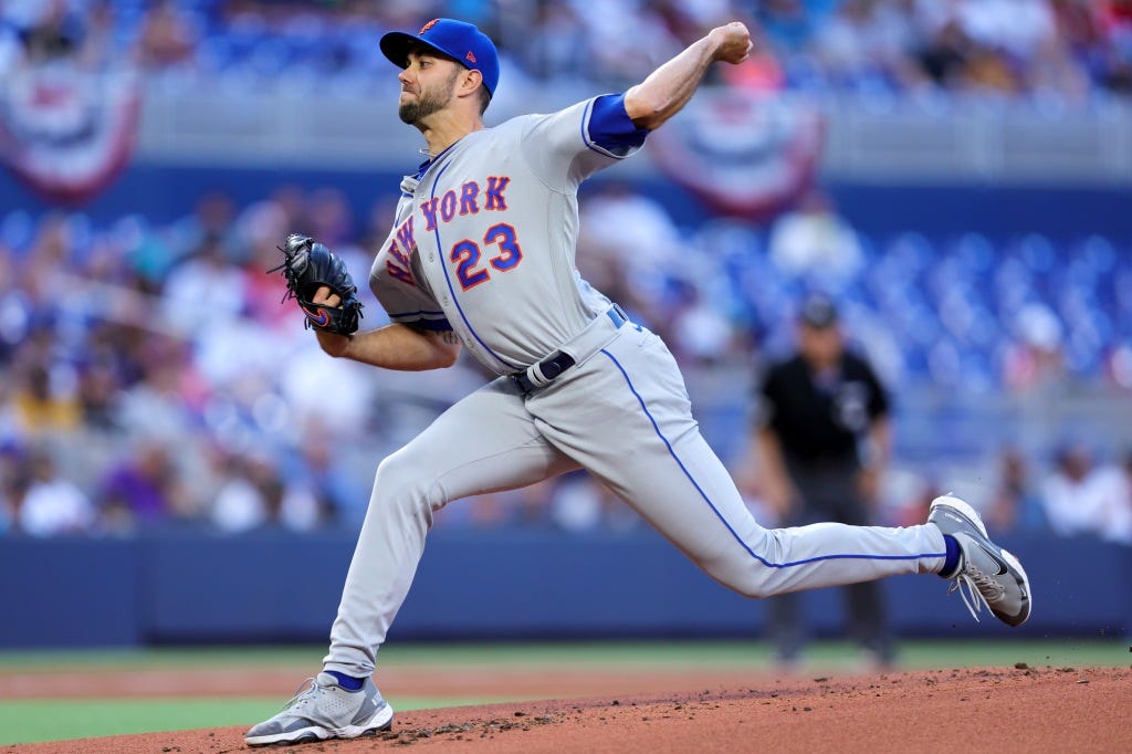 David Peterson pitches during the Mets' loss to the Marlins on March 31.