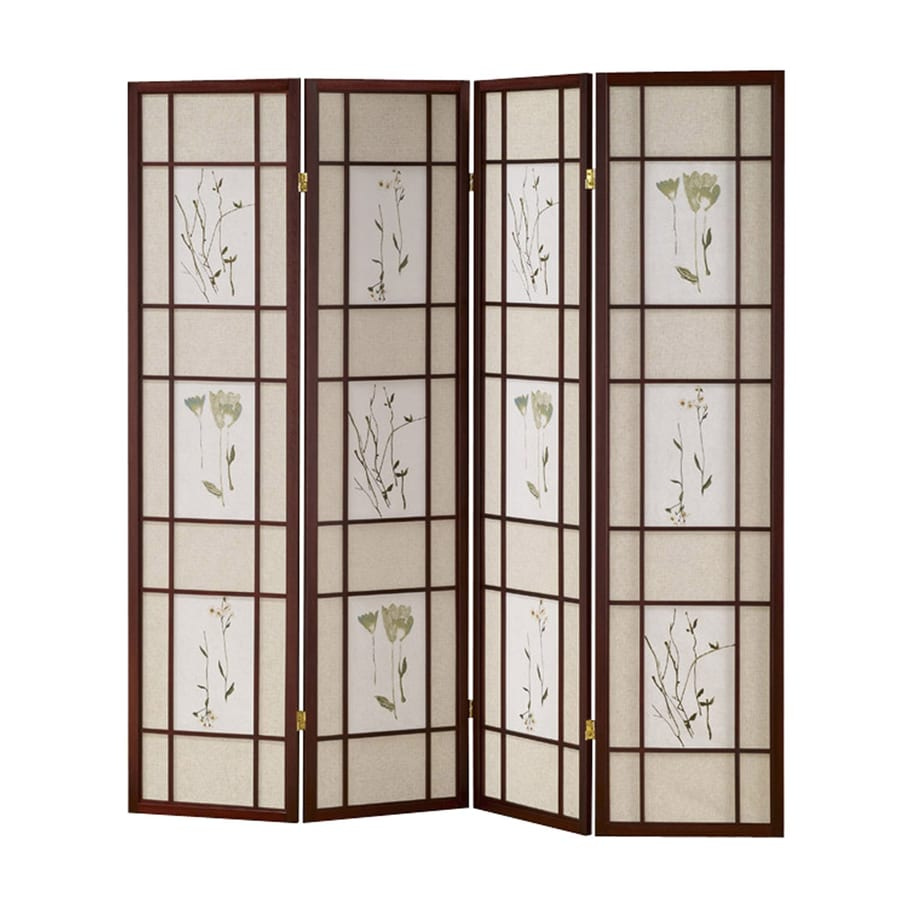 Cherry Wood and Fabric Folding Indoor Privacy Screen
