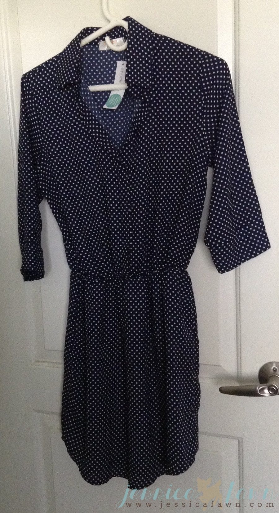 Renee C Alexus 3/4 Sleeve Polka Dot Collared Shirt Dress | JessicaFawn.com