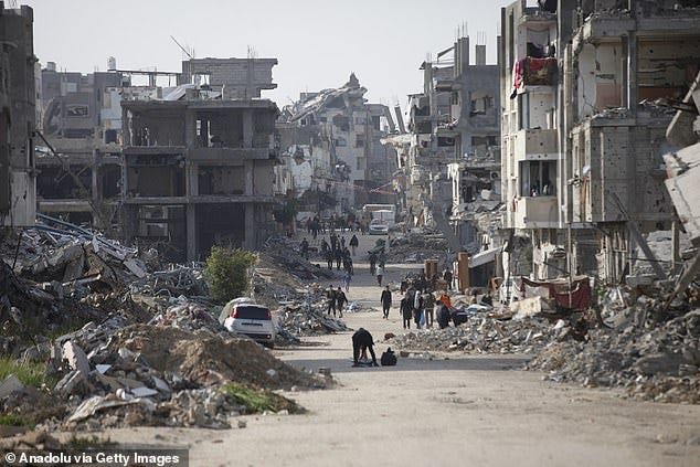 Palestinians try to continue their daily lives in rubble of buildings or their makeshift tents on the fifth day of Ramadan at the Bureij Refugee Camp in Gaza City, Gaza on March 5, 2025