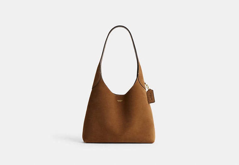 COACH®,BROOKLYN SHOULDER BAG 28,Suede,Medium,Brass/Cedar,Front View