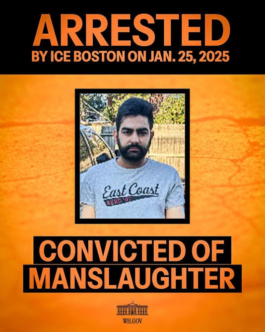 Vitor De Sousa-Lima, a Brazilian national convicted of vehicular manslaughter, was arrested by ICE Boston on January 25, 2025 posted by the White House Instagram account, Jan. 26. White House