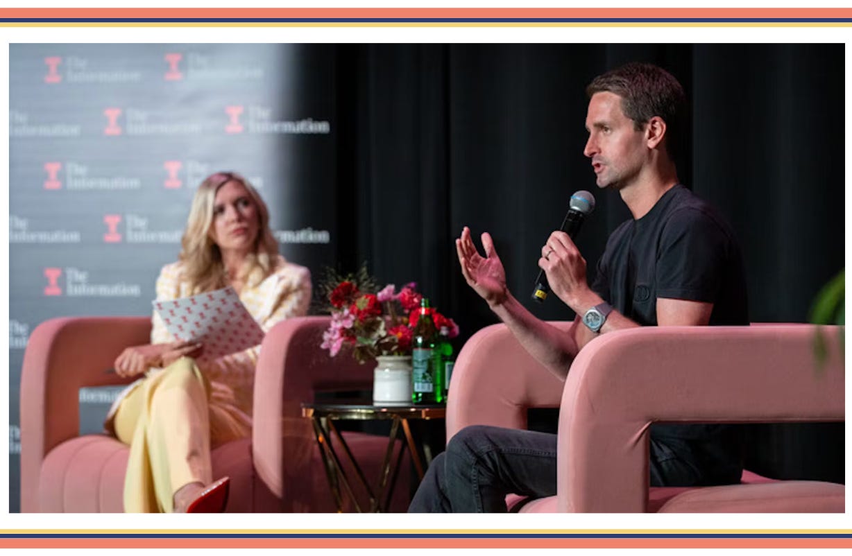 Snap founder Evan Spiegel speaking to reporter Kaya Yurieff onstage at The Information Creator Economy Summit