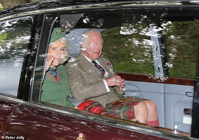 Also snapped making their way to the Scottish church were King and Queen Camilla, the Duke and Duchess of Edinburgh - along with their children