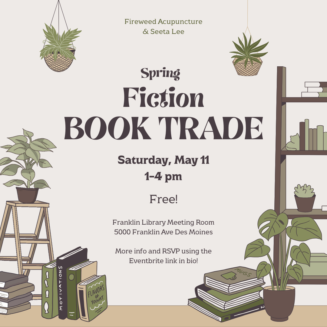Spring Fiction Book Trade, Saturday, May 11th, 1-4 p.m., Franklin Library Meeting Room in Des Moines