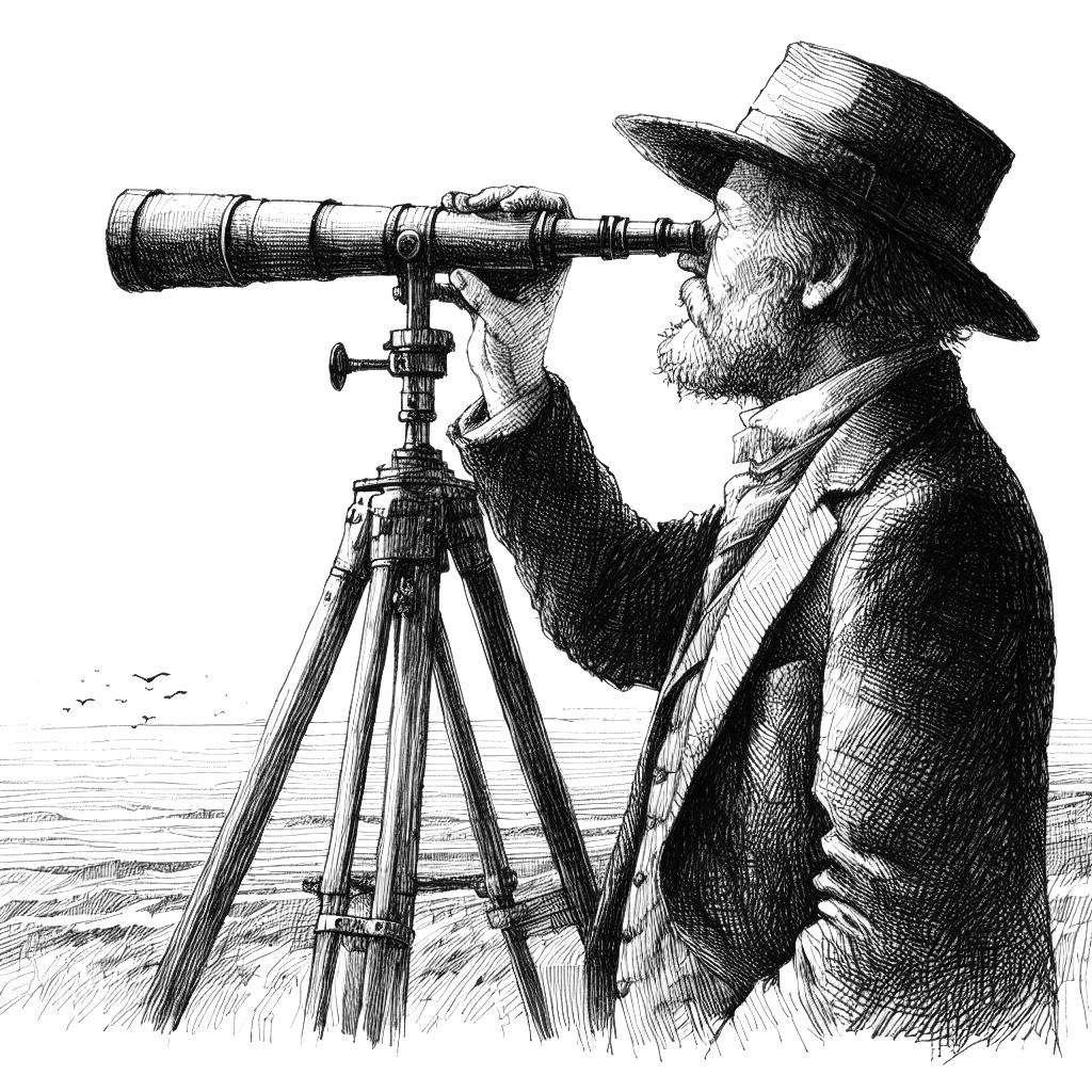 Man looking through telescope