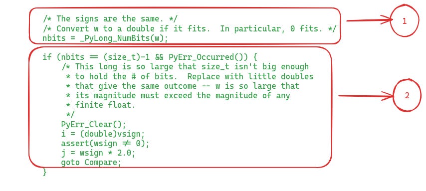 Part-2.1: Handling the case when the w is a huge integer and it is definitely larger than any double-precision value