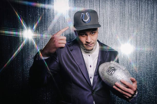Defensive End Laiatu Latu poses for portraits after being selected fifteenth overall in the first round by the Indianapolis Colts during the 2024 NFL...