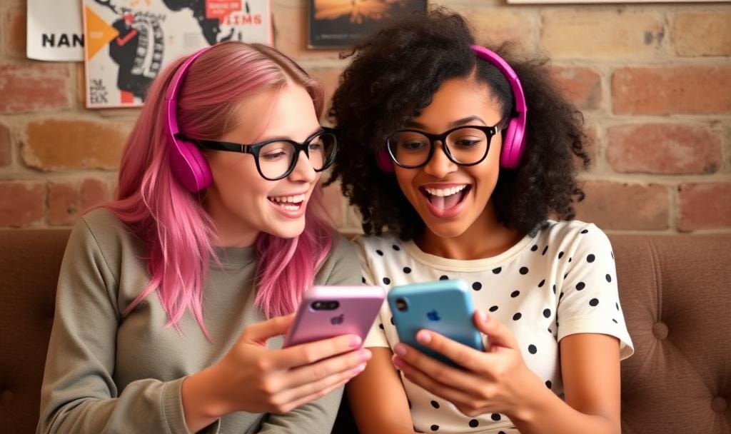 Two Gen Z girls talking on the phone.