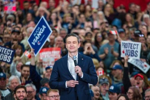 Laura Proctor / The Canadian Press
                                Conservative Leader Pierre Poilievre in headier times, speaking at a rally in Oshawa, Ont. on April 3.