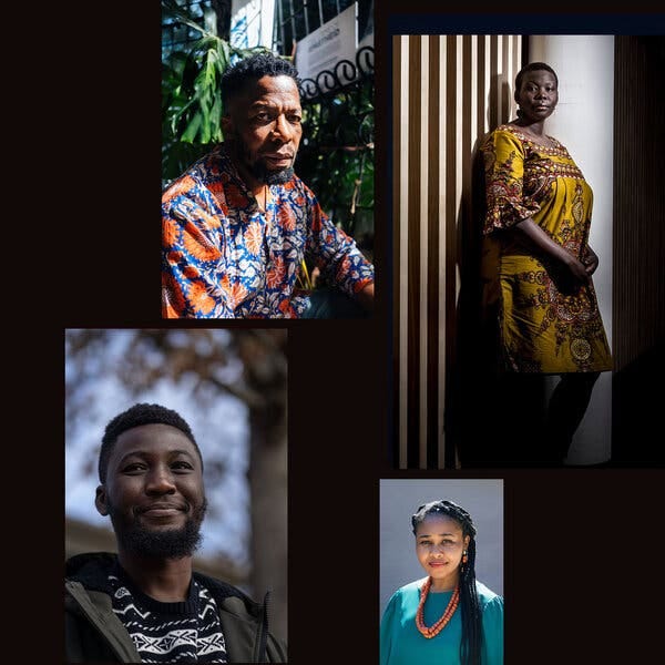 This photo montage includes four images of African writers. Clockwise from top left are Kevin Mwachiro; Monica Arac de Nyeko; Chinelo Okparanta and Arinze Ifeakandu.