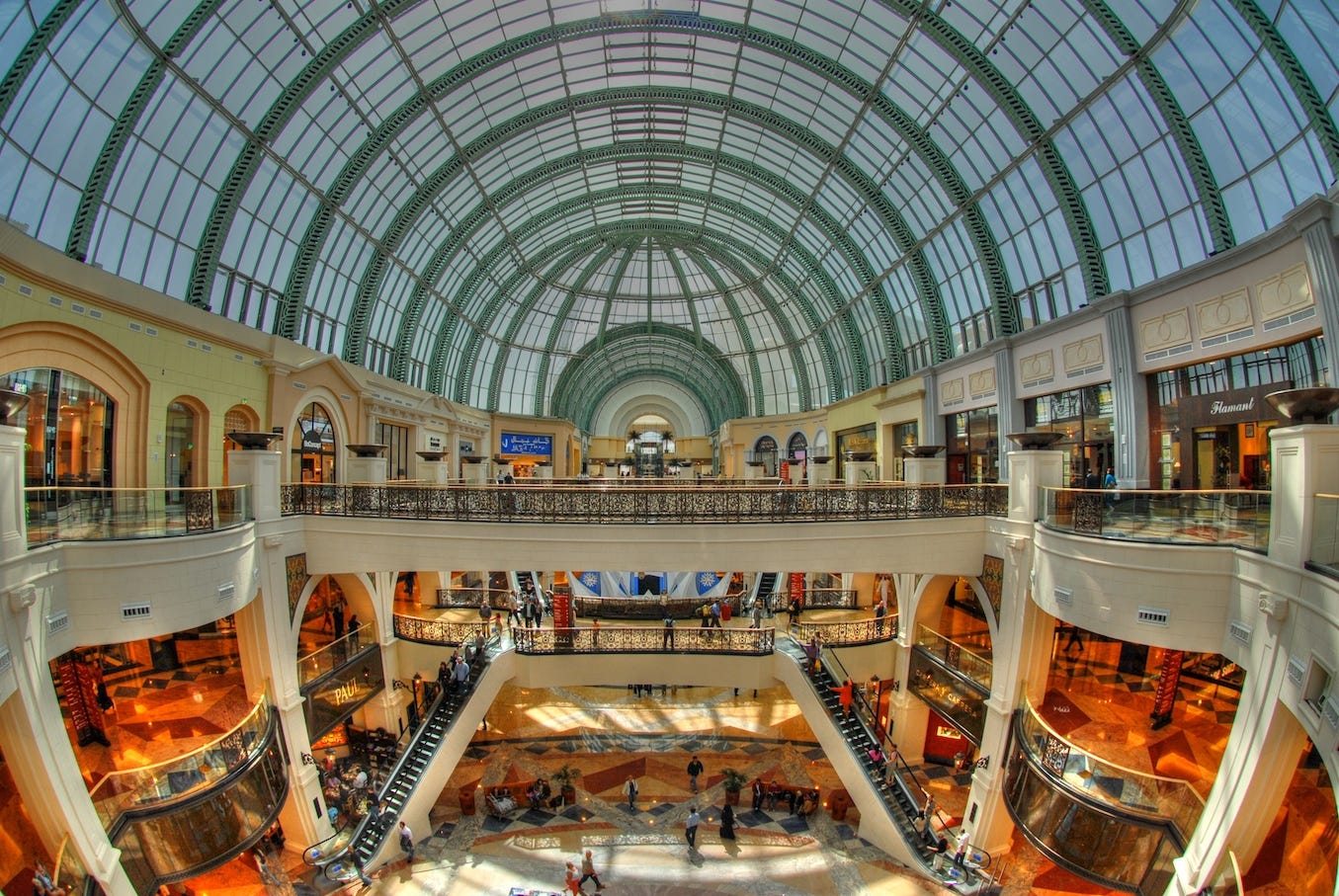 Photo of Mall of the Emirates' foyer showing its glass arched ceiling and the view from the 2nd floor Photo of Mall of the Emirates' foyer showing its glass arched ceiling and the view from the 2nd floor