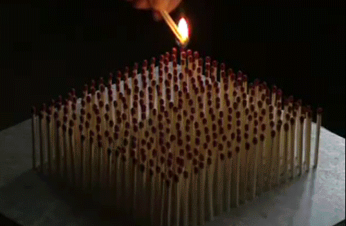 A whole stack of matches burning.