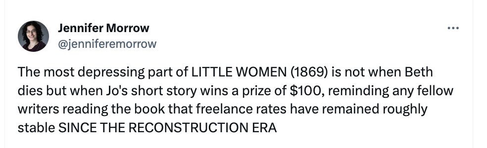 Tweet about writers pay in the 1860s