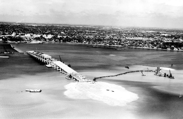 The Julia Tuttle Causeway under construction in 1959. Courtesy of Casey M. Piket.