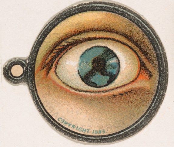https://upload.wikimedia.org/wikipedia/commons/6/66/Monocle_and_Eye_%28blue%29%2C_from_Jocular_Ocular_series_%28N221%29_issued_by_Kinney_Bros._MET_DPB872287.jpg