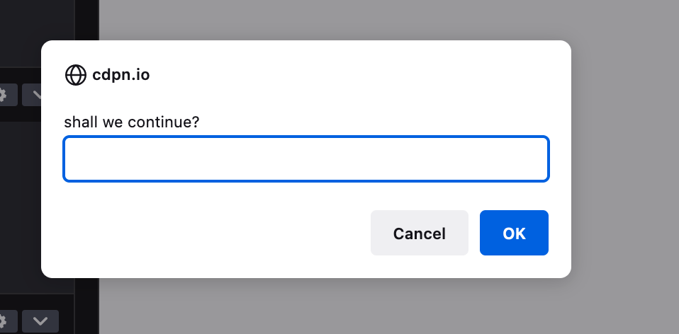 A modal with a question