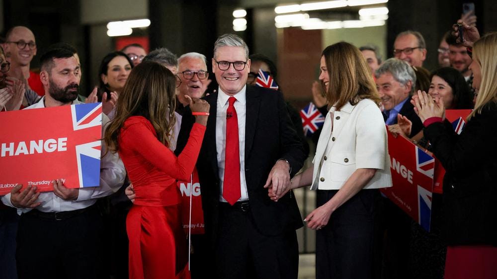 Wahl im Vereinigten Königreich: Keir Starmer, Vorsitzender der britischen Labour-Partei, bei der Feier seines Wahlsiegs in der Tate Modern in London am 5. Juli 2024