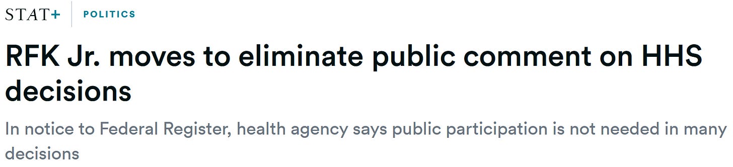 Politics RFK Jr. moves to eliminate public comment on HHS decisions In notice to Federal Register, health agency says public participation is not needed in many decisions Politics RFK Jr. moves to eliminate public comment on HHS decisions In notice to Federal Register, health agency says public participation is not needed in many decisions