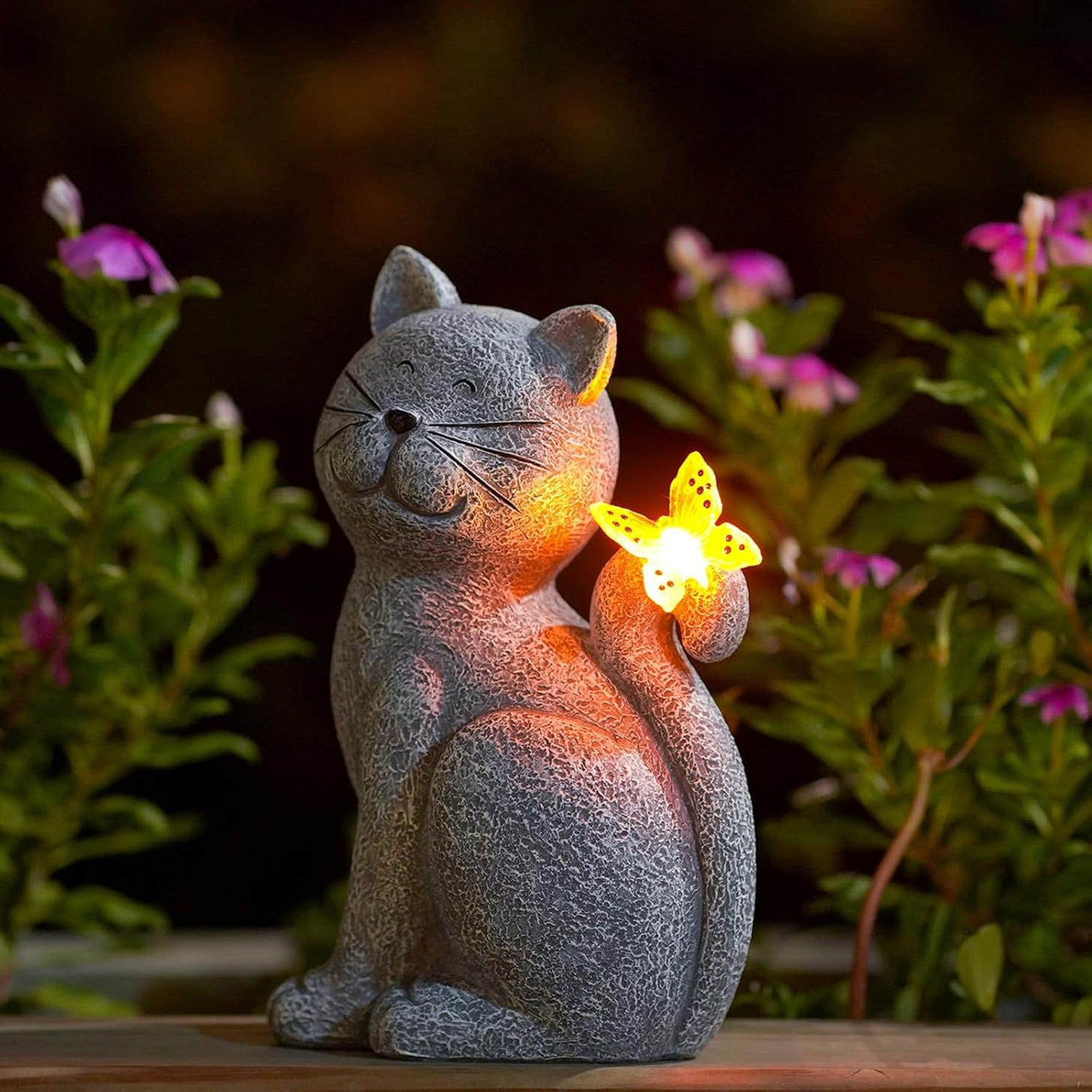 Nacome Solar Cat Garden Statue with Butterfly